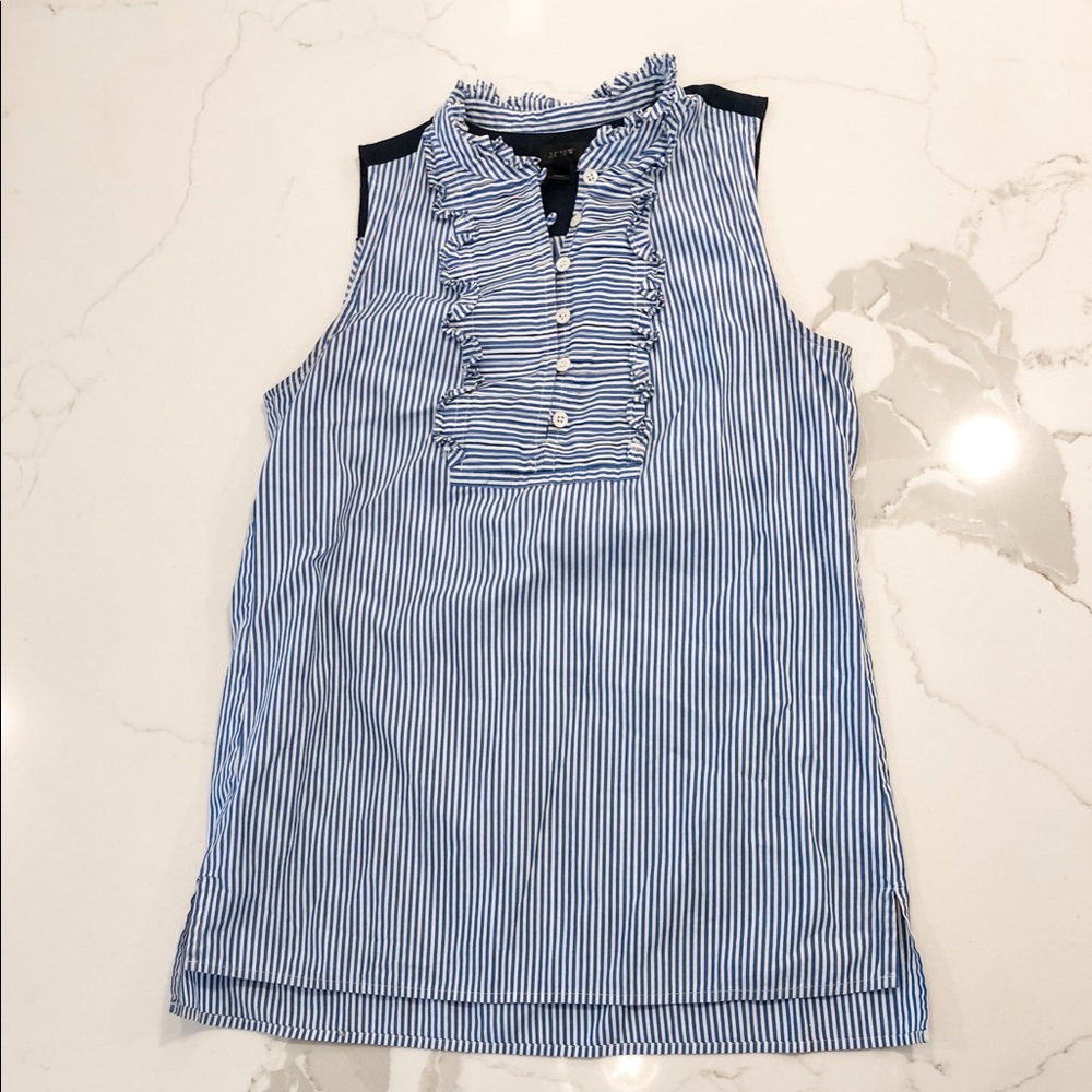 JCrew | Blue and White Stripe Ruffle Tank | Size S